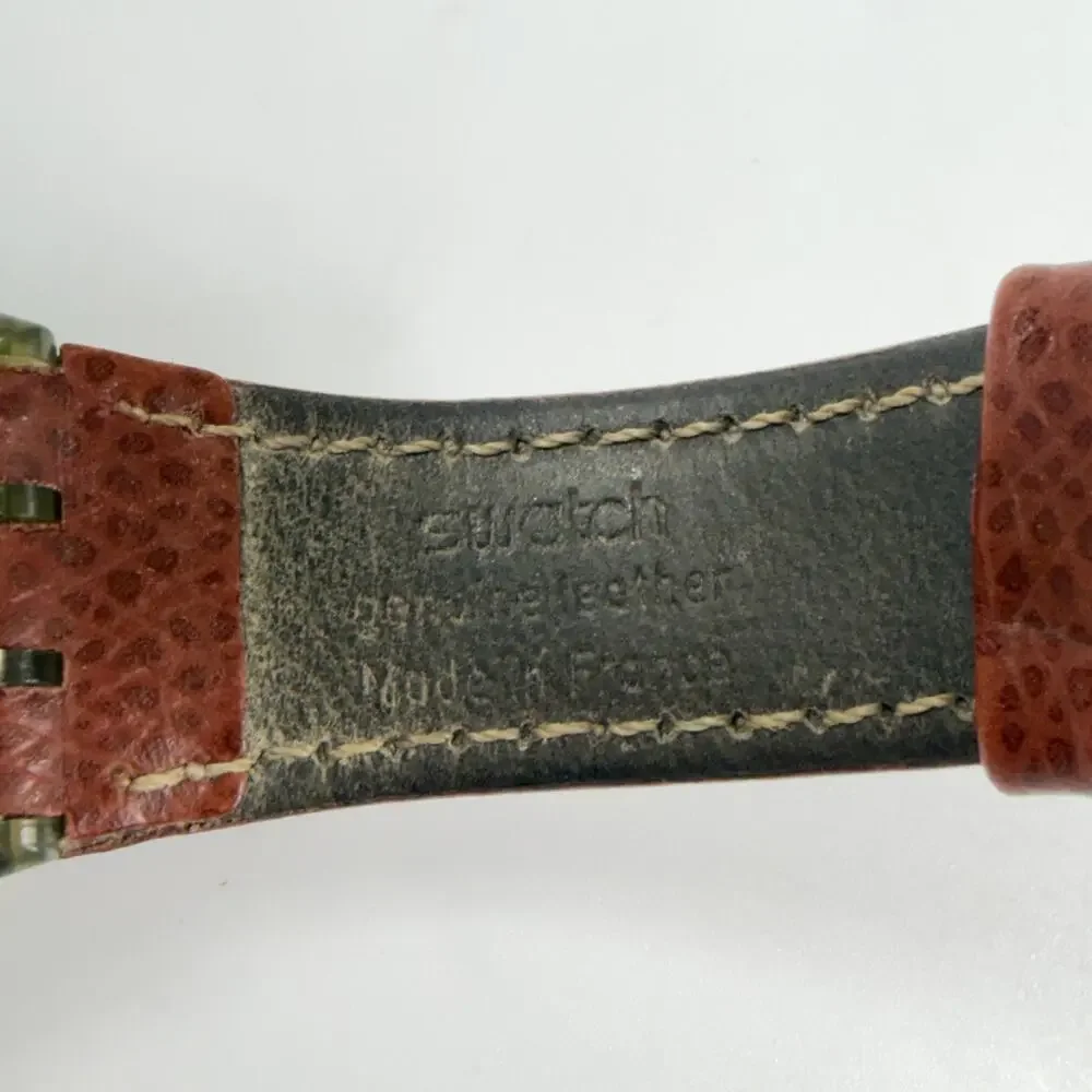 Vintage Swatch Mens Watch Orly GM110 34mm White Dial Brown Leather Strap Swiss